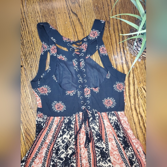 Free People You Made My Day Black Rust Boho Lace Up Back Maxi Dress - Picture 9 of 11